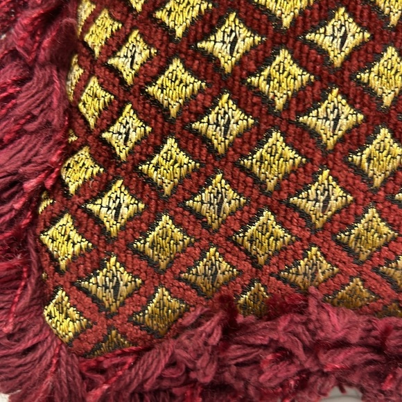 Vintage Bess Chenille Pillow Decorative Fringe Red/Gold - Picture 8 of 10